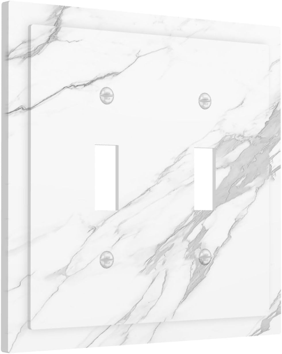 Decorative Switch Plates Modern White Gray Marble 2 Gang Double Toggle Outlet Light Switch Cover