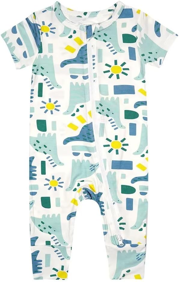 Teach Leanbh Toddler Unisex Baby Bamboo Viscose Pajamas 2 Way Zipper Short Sleeve Footless Romper