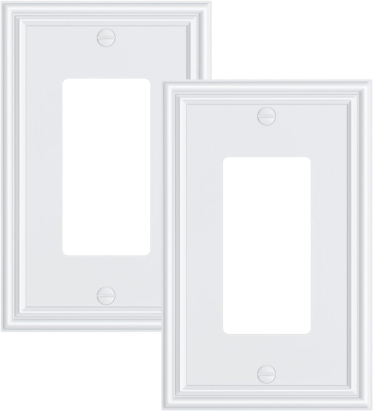 2-Pack Decorator Outlet Cover Plate, White Decorative Switch Plates and Outlet Covers, Durable Zinc