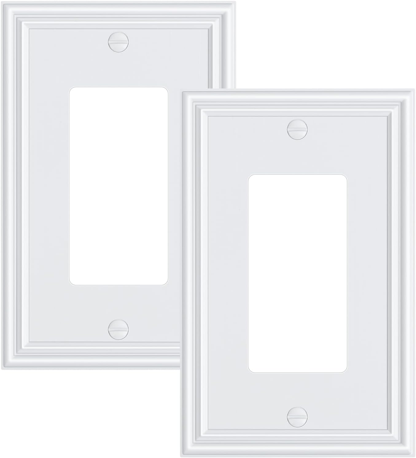 2-Pack Decorator Outlet Cover Plate, White Decorative Switch Plates and Outlet Covers, Durable Zinc