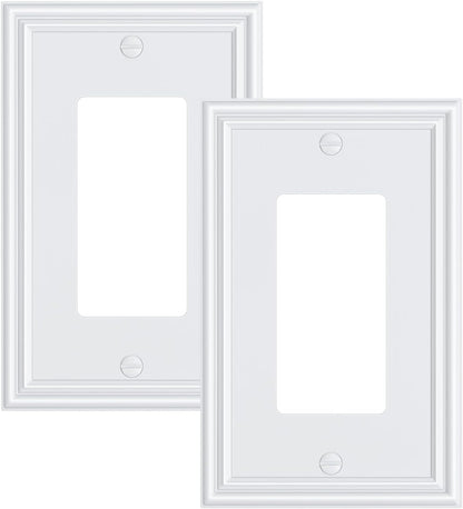 2-Pack Decorator Outlet Cover Plate, White Decorative Switch Plates and Outlet Covers, Durable Zinc