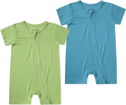 Teach Leanbh Unisex Baby 2 Pack Bamboo Viscose Pajamas Short Sleeve 2 Way Zipper Romper Jumpsuit
