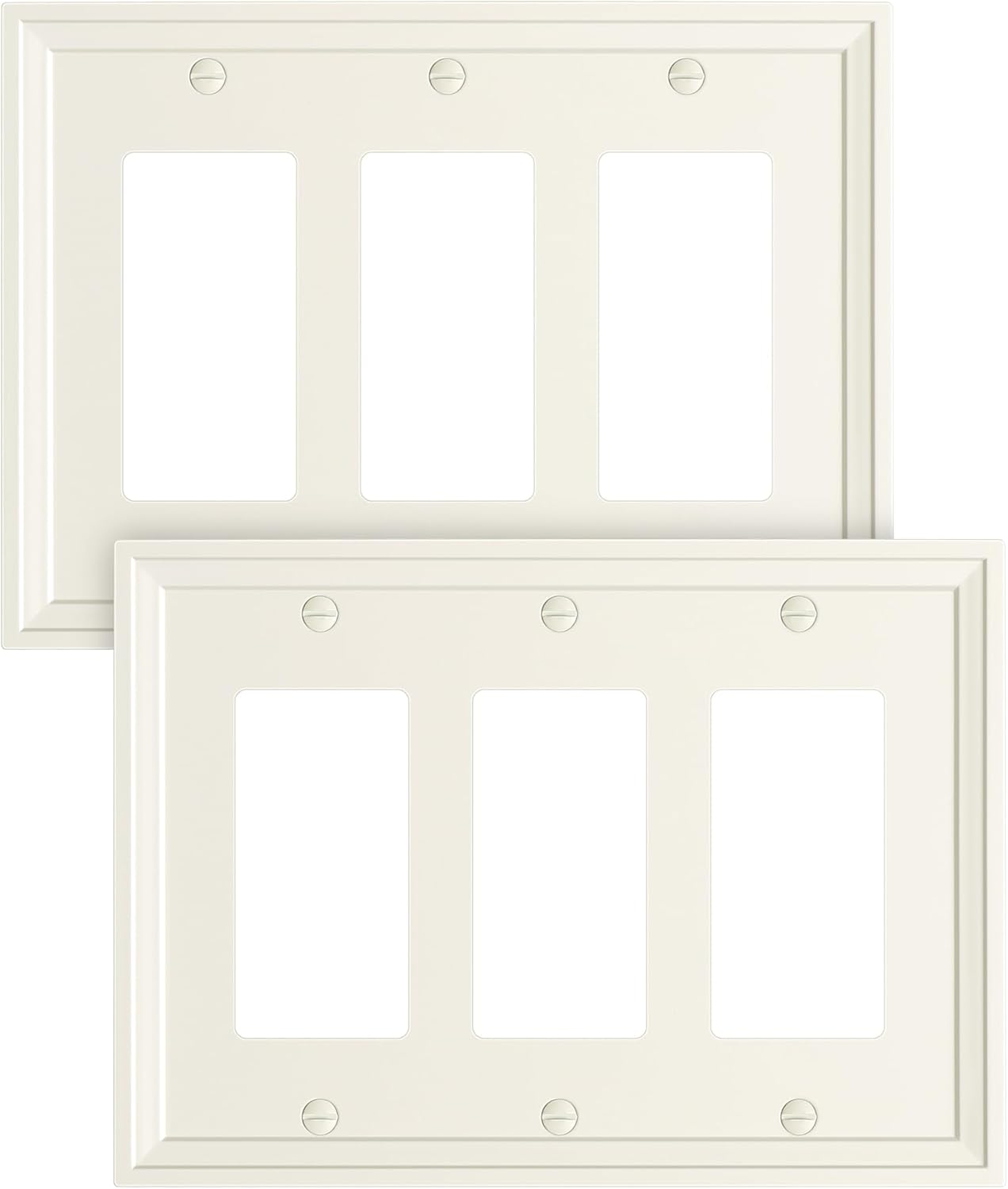 2-Pack Triple Decorator Outlet Cover Plate, Light Almond Modern Decorative Switch Plates and Outlet