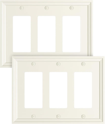 2-Pack Triple Decorator Outlet Cover Plate, Light Almond Modern Decorative Switch Plates and Outlet