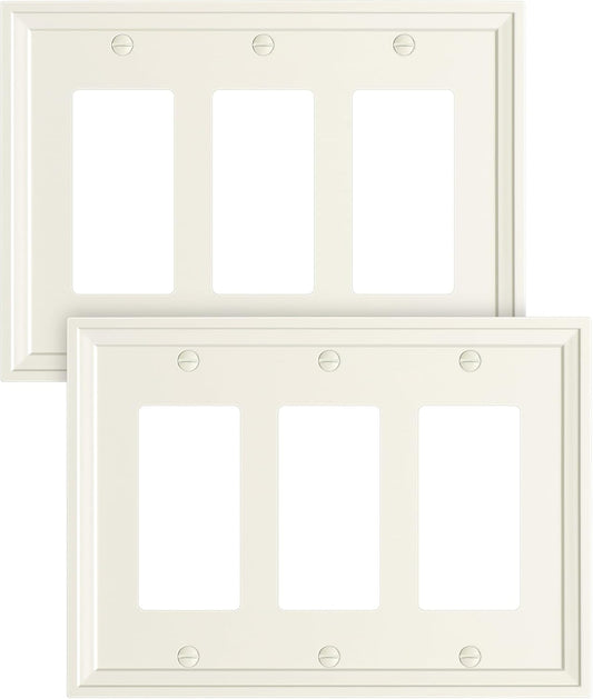 2-Pack Triple Decorator Outlet Cover Plate, Light Almond Modern Decorative Switch Plates and Outlet