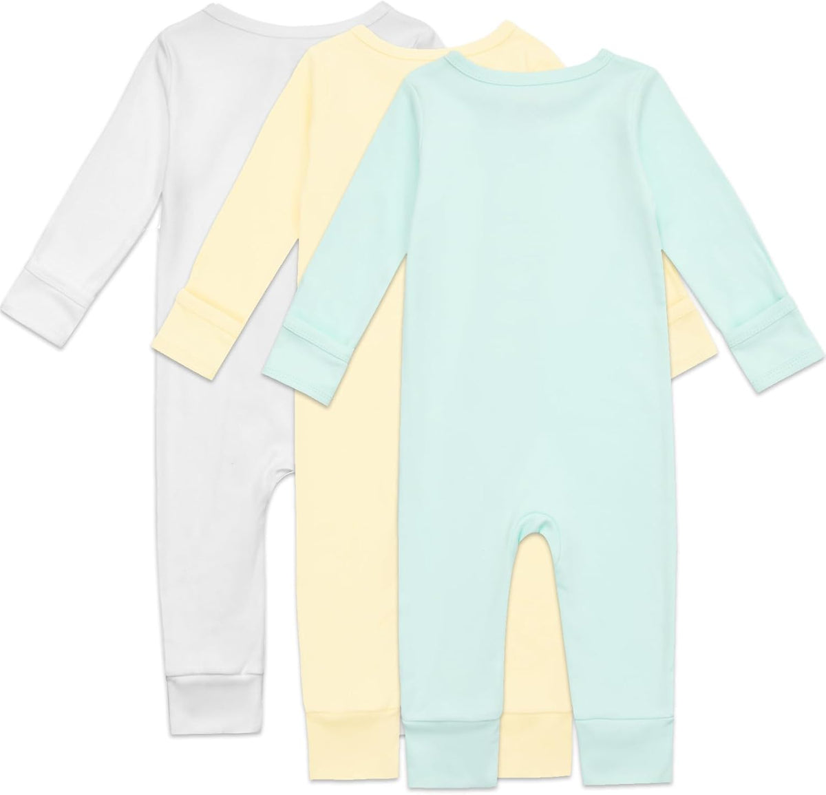 Aablexema 3-Pack Organic Cotton Baby Footless Pajamas with Mitten Cuffs, 2-Way Zipper Romper