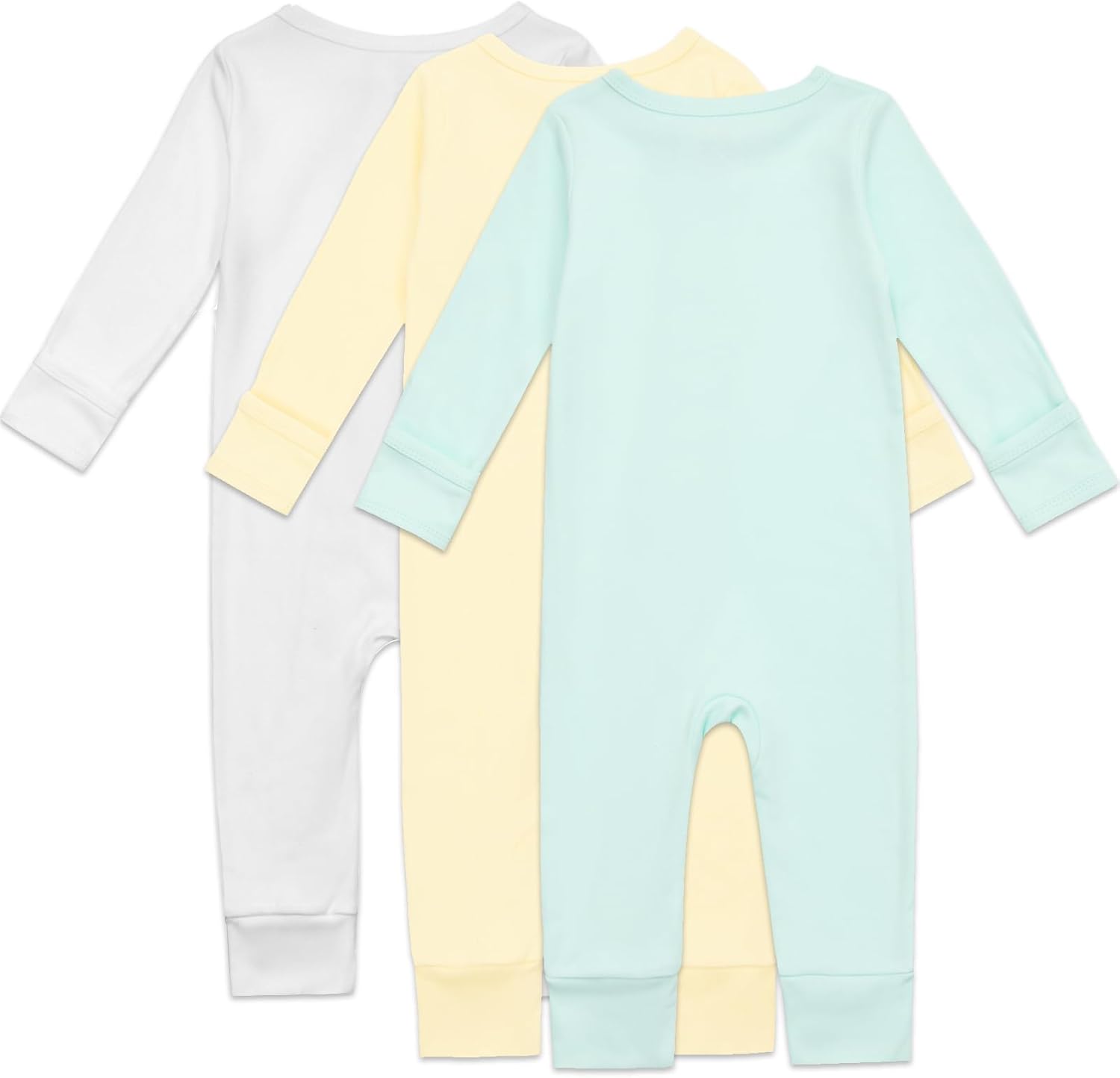 Aablexema 3-Pack Organic Cotton Baby Footless Pajamas with Mitten Cuffs, 2-Way Zipper Romper