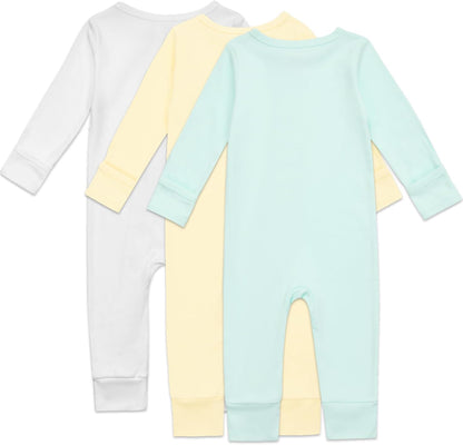 Aablexema 3-Pack Organic Cotton Baby Footless Pajamas with Mitten Cuffs, 2-Way Zipper Romper