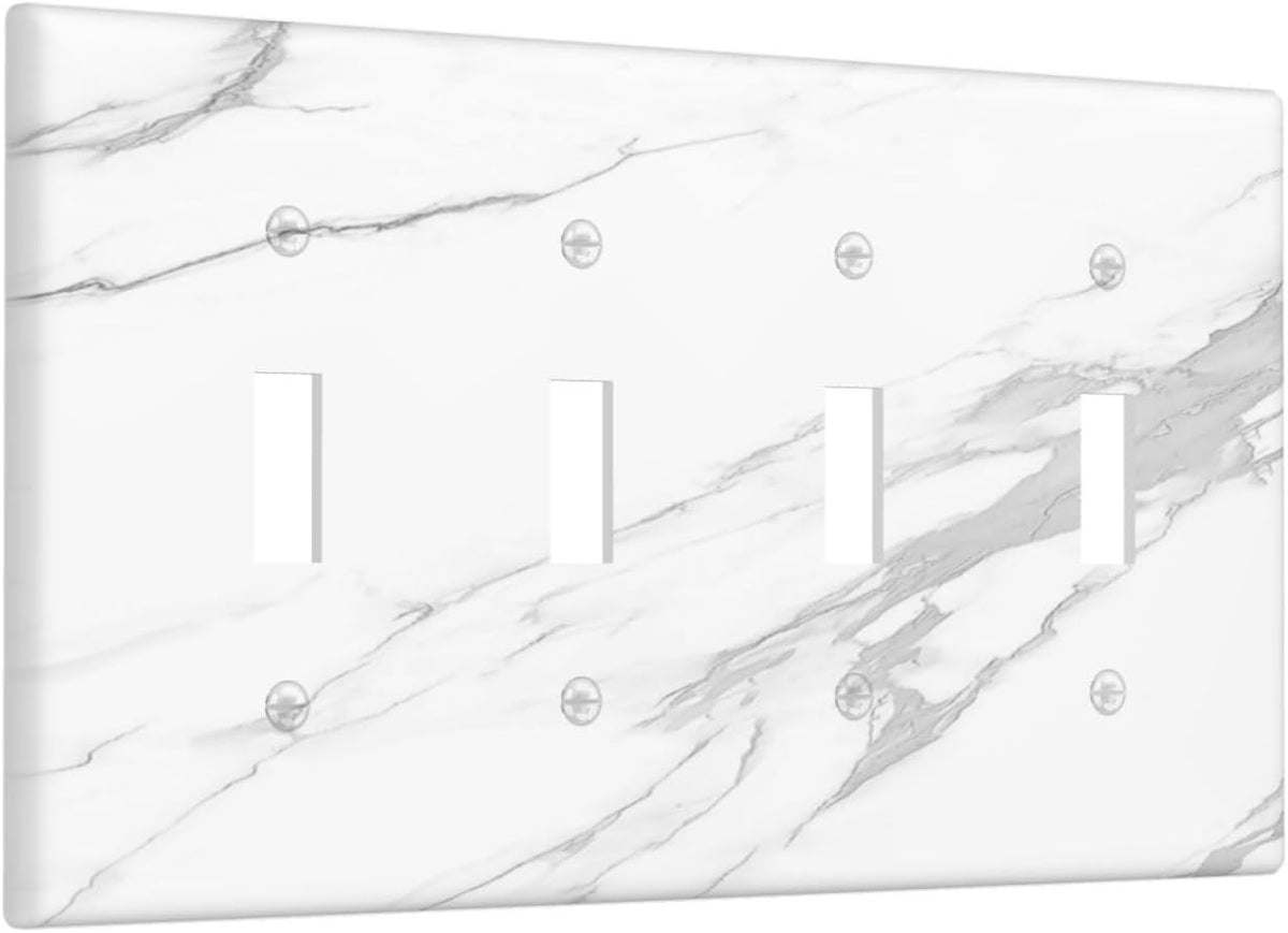 Light Switch Covers Modern White Gray Marble Quad Toggle Electrical Faceplate 4 Gang Wall Plate