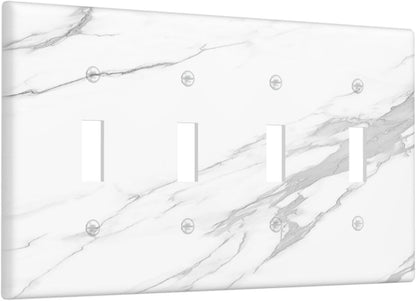 Light Switch Covers Modern White Gray Marble Quad Toggle Electrical Faceplate 4 Gang Wall Plate