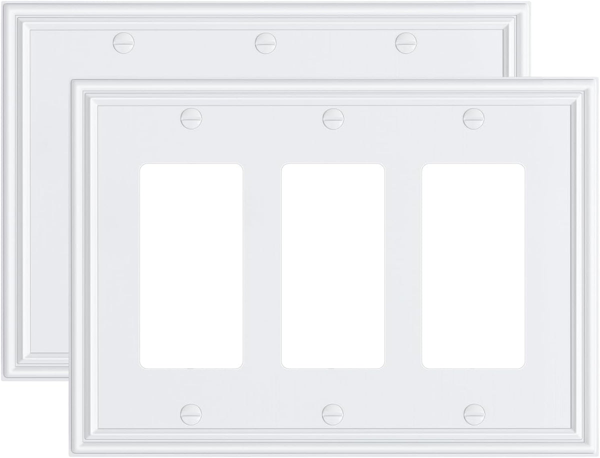 2-Pack Decorative Tripple Decorator Outlet Cover Plate, Durable Zinc Alloy Pure White Wall Plates