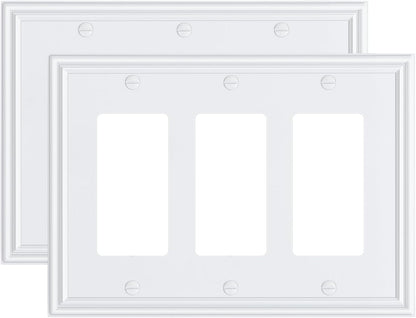 2-Pack Decorative Tripple Decorator Outlet Cover Plate, Durable Zinc Alloy Pure White Wall Plates