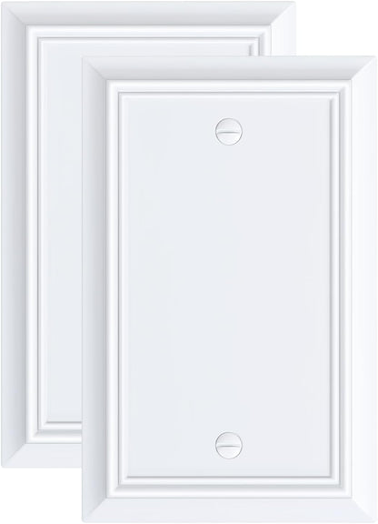 2-Pack Single Blank Wall Plate, Durable Natural Bamboo Fiber Wall Plate Cover,Pure White 1 Gang