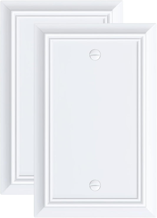 2-Pack Single Blank Wall Plate, Durable Natural Bamboo Fiber Wall Plate Cover,Pure White 1 Gang