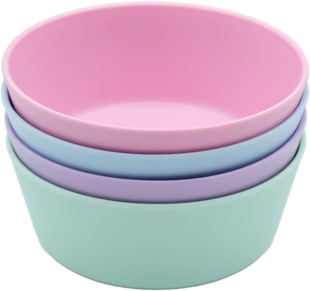 WeeSprout Bamboo Kids Bowls, Set of Four 10 oz Kid-Sized Bamboo Bowls, Dishwasher Safe Kid Bowls