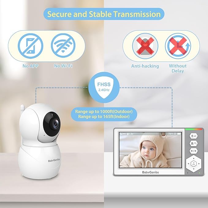 Baby Monitor with 4 Cameras Standby for 23-Hour Battery, Remote Control 4.3'' IPS Video Baby