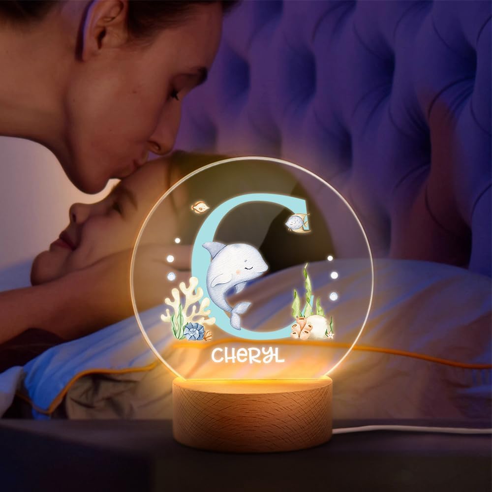 callie Acrylic Night Light Name Plate Personalized, Custom Cute Fox Deer Turtle Forest Animal with