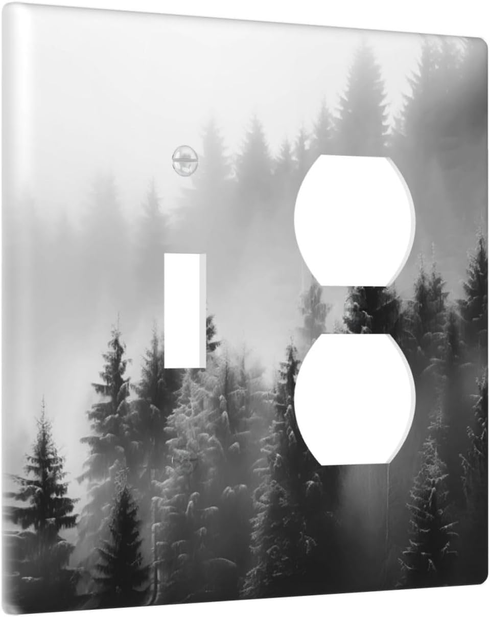 Foggy Forest Natural Scenery Retro Tree Pine Wallplates 1 Toggle 1 Duplex Switch Plate Electrical