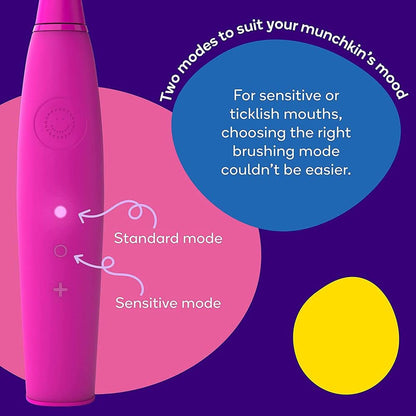 Burst Kids & Toddlers Electric Toothbrush (Pink) | Soft Bristles | Two Minute Timer | Rechargeable