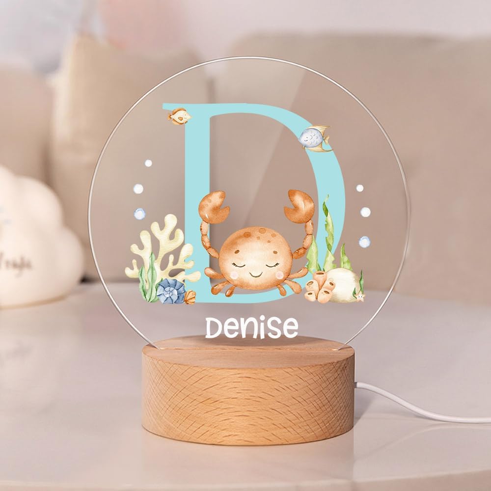 callie Acrylic Night Light Name Plate Personalized, Custom Cute Fox Deer Turtle Forest Animal with