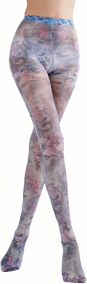 Sahabowi Women's Sheer Fashion Digital Print Fashions Stockings Metallic Silver Tights 1