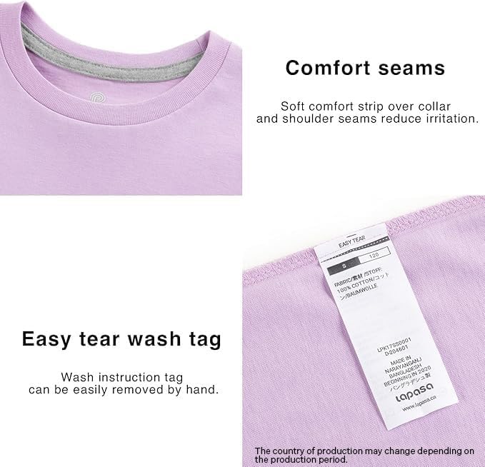 LAPASA Kids T-Shirts Short Sleeve (4 Pack) 100% Cotton Plain Top Tees Boy & Girl Unisex Toddler