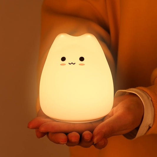 ZKLiLi Cat Night Light for Kids,Cute Night Lamp for Nursery,Squishy Silicone Cat Touch Lights
