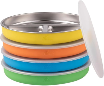 Elk and Friends Stainless Steel Divided Plates with Normal Sleeve for Babies & Toddlers | Lids