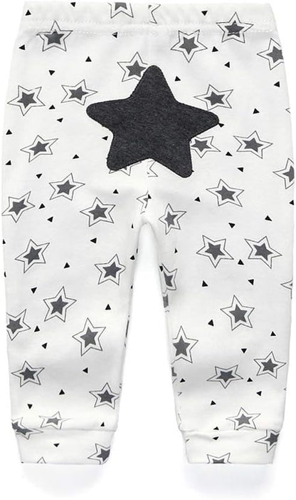 Unisex Newborn Baby Cotton 4-Pack Pants Embroidery Pringting Casual Leggings 0-24 Months for Boys