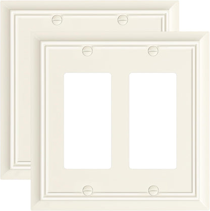 2-Pack Decorative Double Decorator Outlet Cover Plate, Light Almond Durable Natural Bamboo Fiber