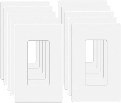 10 Pack 1-Gang Screwless Wall Plate, Decora Outlet Cover Plates, 4.57” H x 2.76” L, for Light