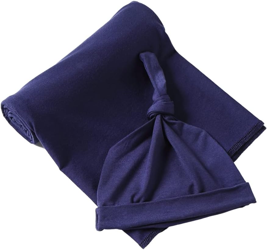 iEvolve Cotton Knitted Baby Swaddle Blanket with Hat Headband Set Newborn Swaddle Wrap Receiving