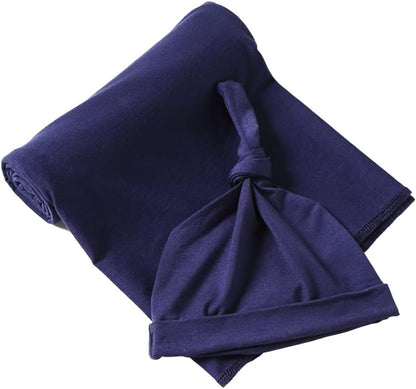 iEvolve Cotton Knitted Baby Swaddle Blanket with Hat Headband Set Newborn Swaddle Wrap Receiving
