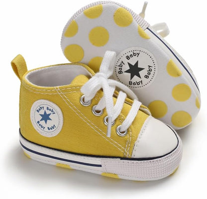 Unisex Baby Girls Boys Canvas High-top Shoes, Newborn Infant Anti-Slip Soft Sole Frist Walking