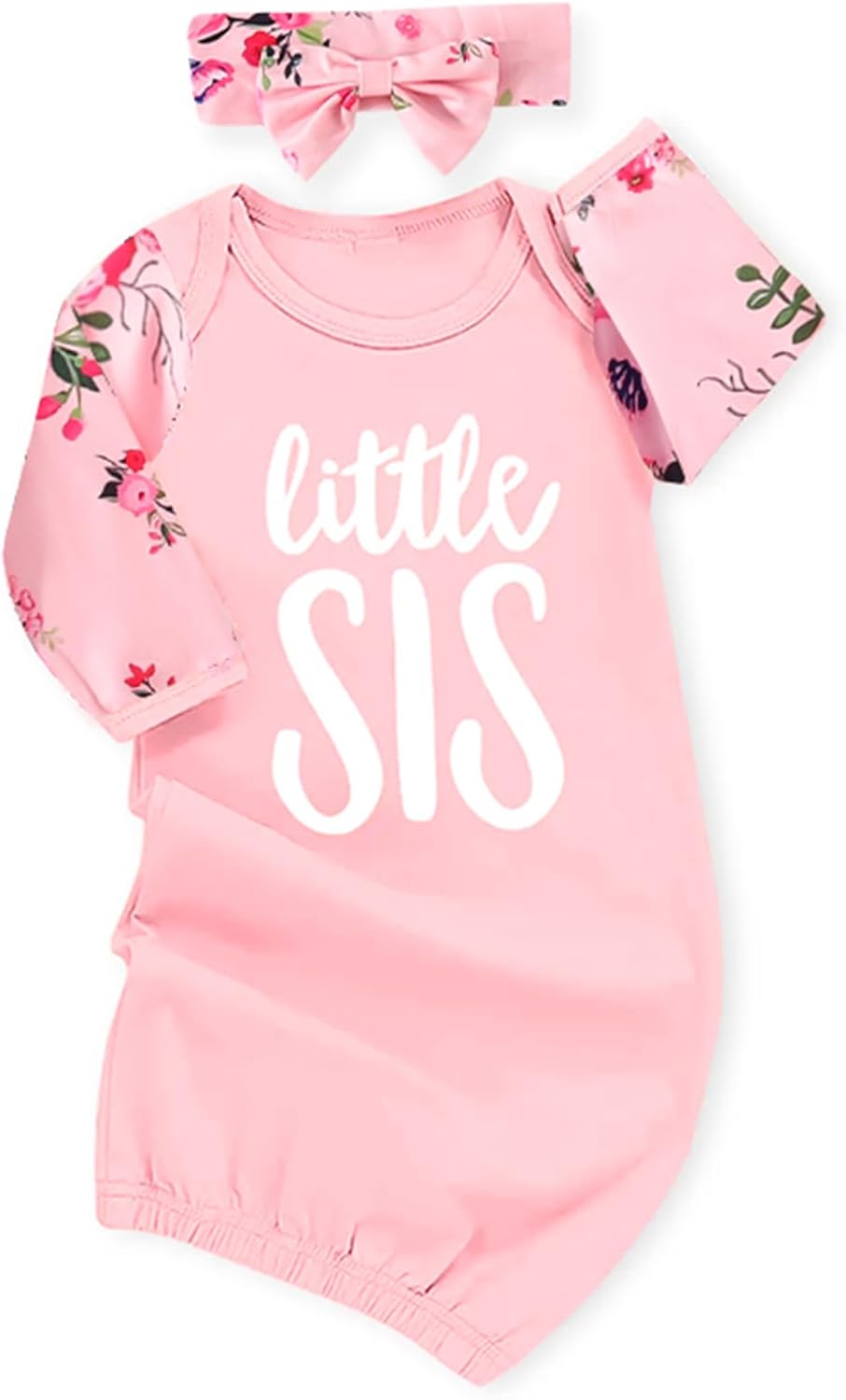 AMAWMW Newborn Baby Girl Little Sister Sleeper Gown Stripe Long Sleeve Nightgown Pajamas Gifts