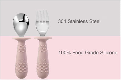 PandaEar 4 Set Baby Toddler Silicone Stainless Steel Utensils Silverware Spoon Fork for Baby