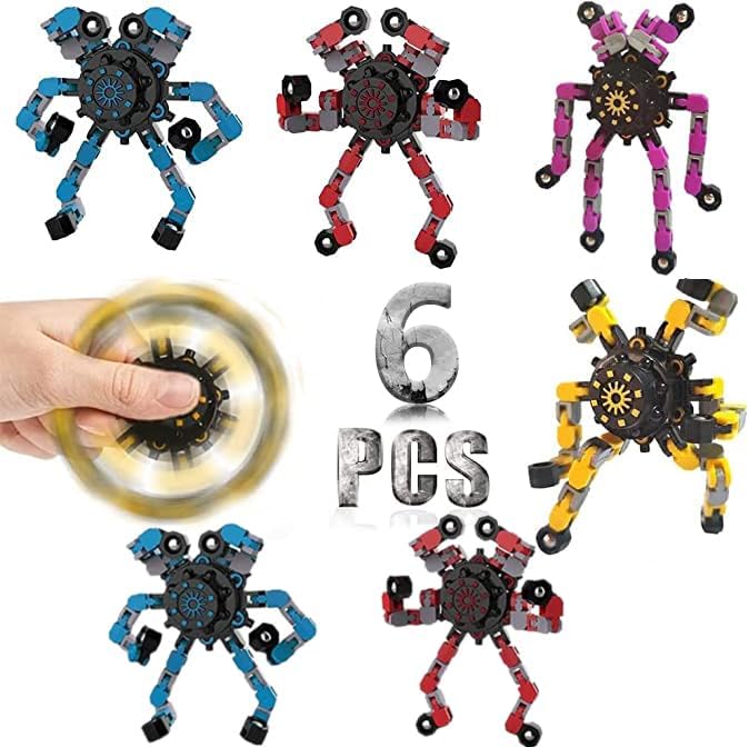 6 Pcs Deformable Robot Fidget Spinners Toys for Party Favor, Transformable Fingertip Spinner for