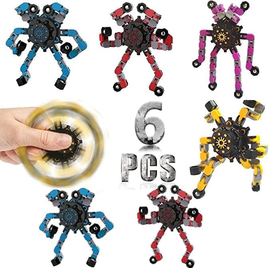 6 Pcs Deformable Robot Fidget Spinners Toys for Party Favor, Transformable Fingertip Spinner for