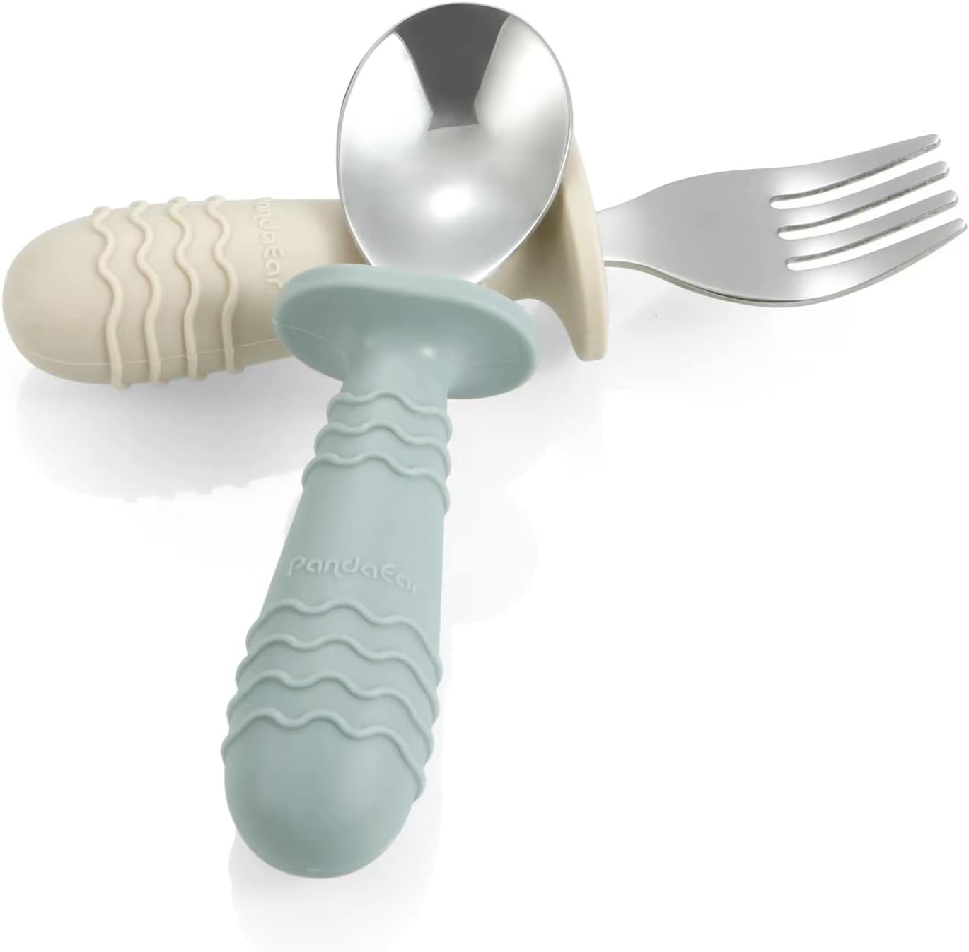 PandaEar 6 Pieces Baby Toddler Silicone Stainless Steel Utensils Silverware Spoon Fork for Baby