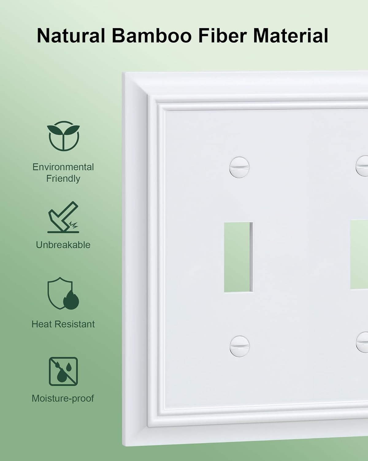 2-Pack Double Toggle Light Switch Cover Plate, Durable Natural Bamboo Fiber Decorative Switch Plate