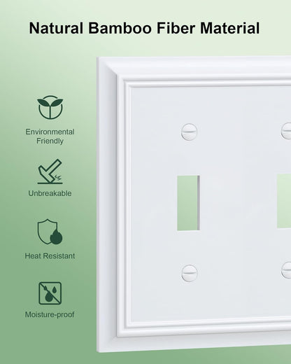 2-Pack Double Toggle Light Switch Cover Plate, Durable Natural Bamboo Fiber Decorative Switch Plate