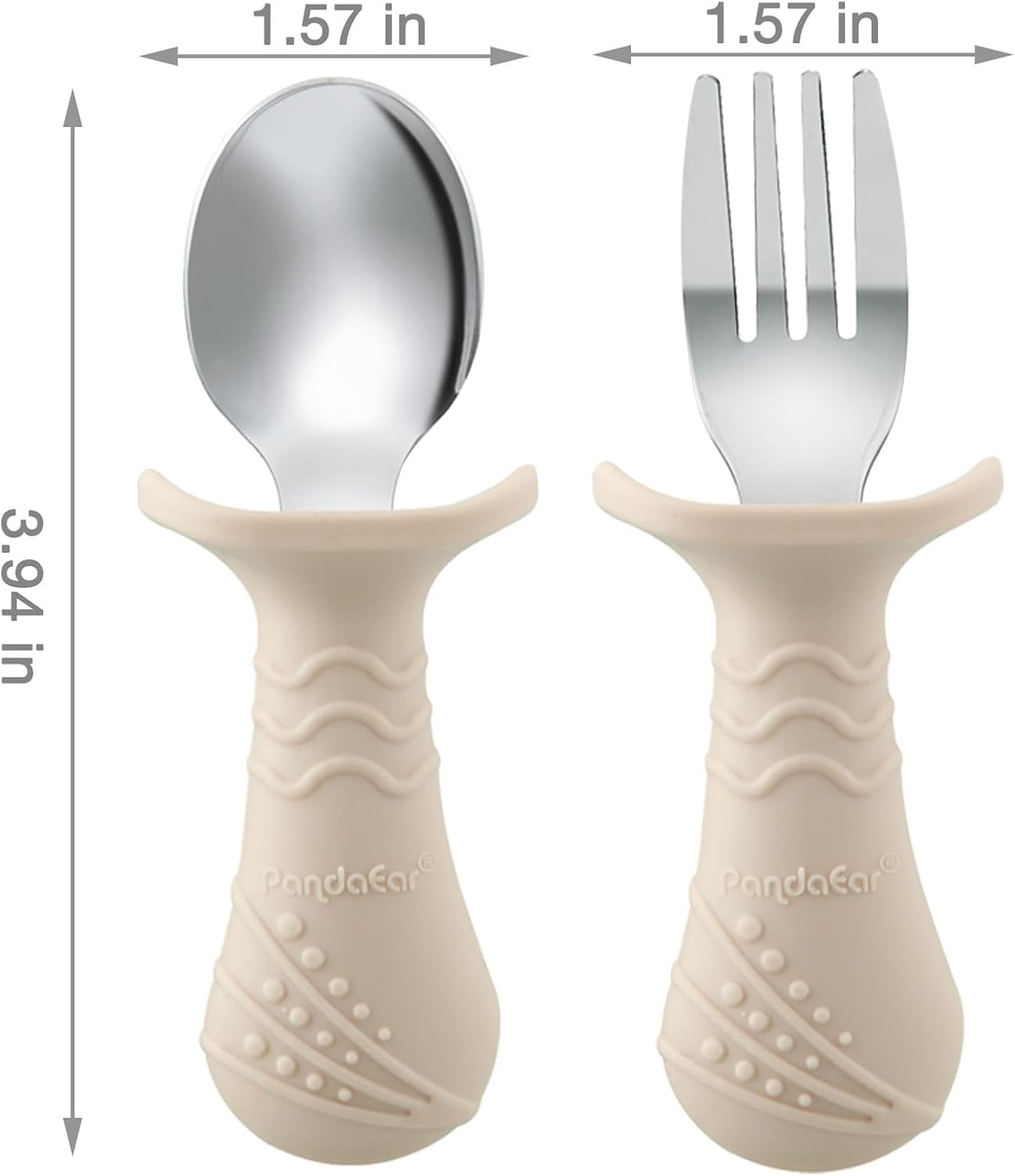 PandaEar Baby Toddler Fork and Spoon Utensil Set, 6 Pack Silicone Stainless Steel Silverware Spoon