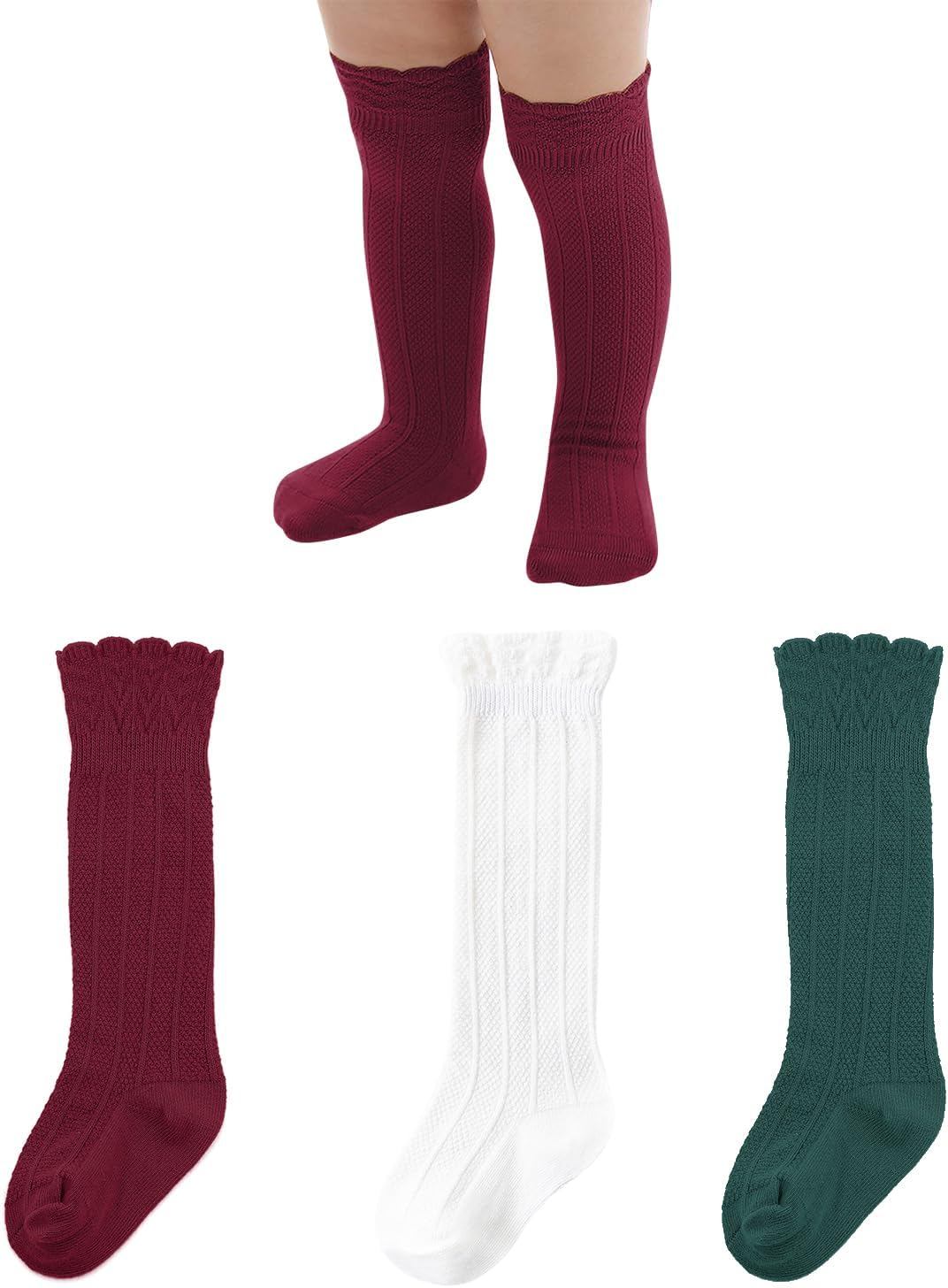 Zando Baby Knee High Socks - Infant to Toddler, Cotton Ruffle Socks, Warm Girls & Boys Long