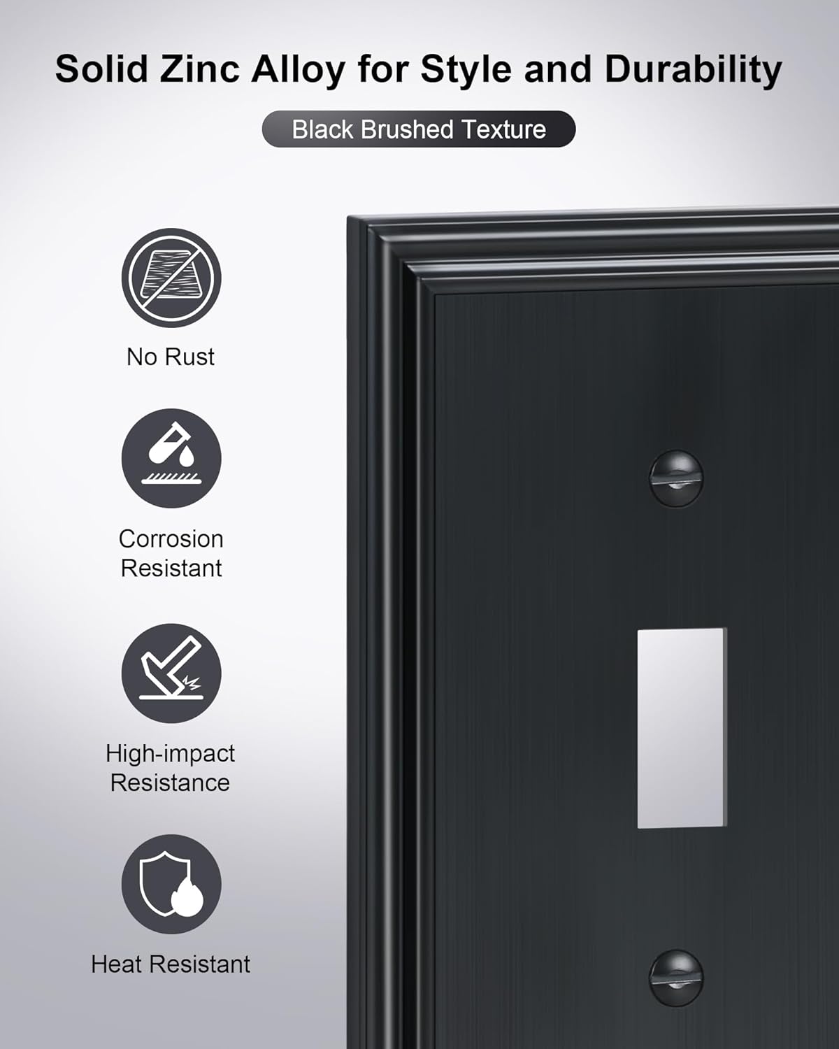 2-Pack Quad Toggle Light Switch Cover Plate, Durable Zinc Alloy Decorative Switch Plate Covers