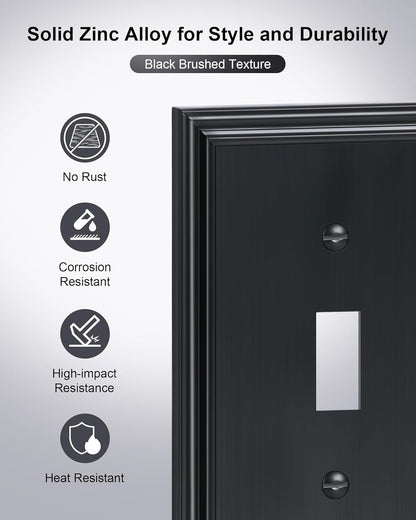 6-Pack Single Toggle Light Switch Cover Plate, Durable Solid Zinc Alloy Decorative Switch Plate
