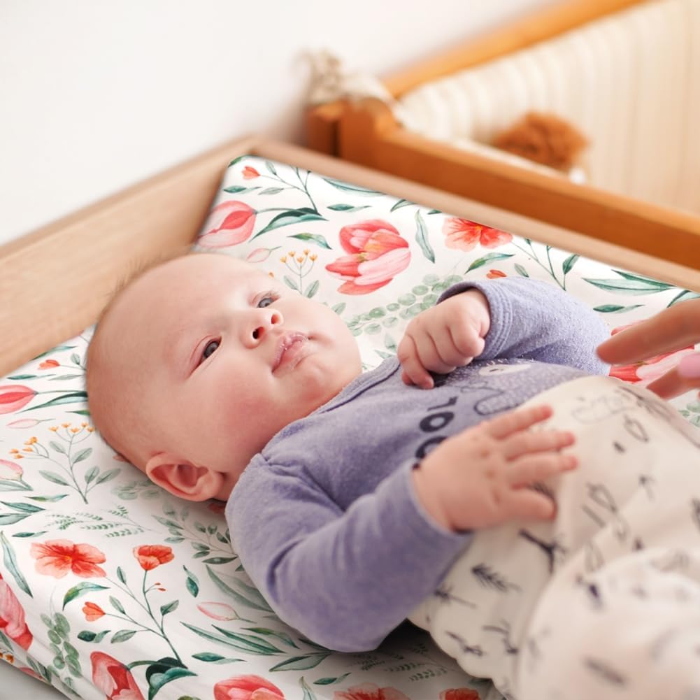 4 Pack Baby Girl Changing Pad Covers Sheets Set Soft Fitted Floral or Elephant Theme Baby Girl