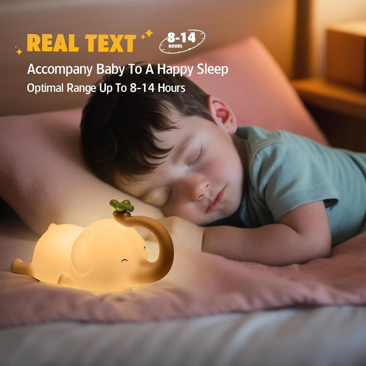 Silicone Elephant Night Light for Kids - 3-Level Dimmable & Rechargeable LED Lamp, Touch Control