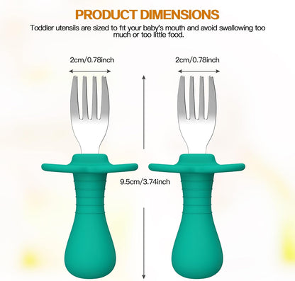 Baby Fork Toddler Forks for Self Feeding, Kids Forks with Silicone Round Handle, Stainless Steel