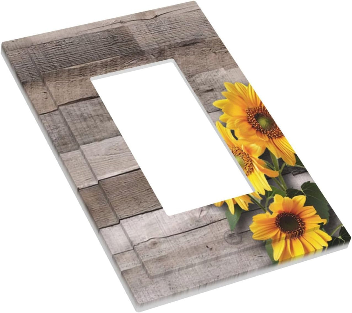 Sunflower Rustic Brown Gray Wood Decorative Outlet Covers 1 Gang Single Rocker Light Switch Cover