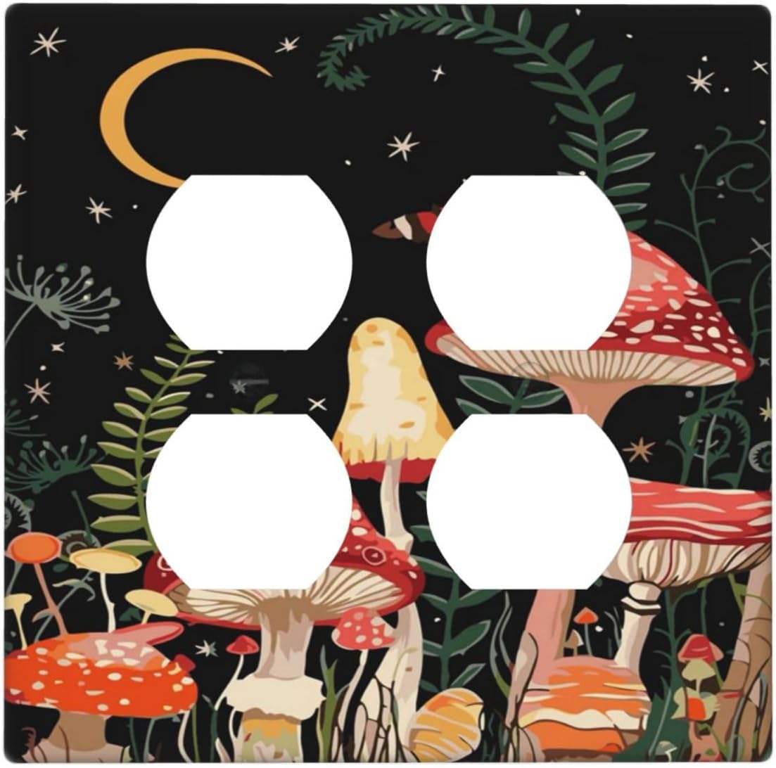 Moon Star Red Mushroom Forest Butterfly Green Plant Outlet Covers 2 Gang Double Duplex Decorative